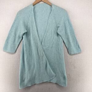 EILEEN FISHER Cardigan PS Petite Organic Cotton Waffle Elbow Sleeve Aqua Blue
